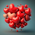 3D Render, Bunch of Heart Shape Balloons In Red