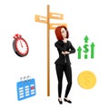 3d render business woman. 3d rendering paying according to the time. 3d render stastic on white background Royalty Free Stock Photo