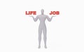 3D render of businessman balancing life and job. Life and Job comparison illustration