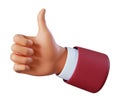 3d render, businessman hand shows thumb up, like gesture isolated on white background, social icon, professional approval concept Royalty Free Stock Photo