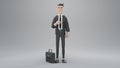 3d render. Businessman holding book,with suitcase
