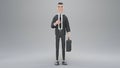 3d render. businessman with suitcase