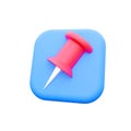 3D render button icon red push pin isolated on white background. Thumbtack. 3D render button icon illustration