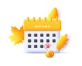 3d render calendar icon with autumn leaves and last day of the month circled Royalty Free Stock Photo