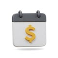 3D Render of a Calendar Icon with a Dollar Sign Indicating Financial Dates and Scheduling of Payments Royalty Free Stock Photo