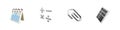 3d render calendar, mathmetical operations, attach, calculator icon set on white background. 3d rendering calendar