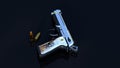 3d render of 45 caliber handgun with bullets