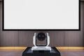 3D render Camera video conferencing with projector white screen background