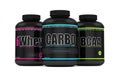 3d render of carbohydrates, whey, and bcaa jars