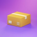 3D render cardboard box minimal icon on purple background illustration. Online order or parcel delivery concept