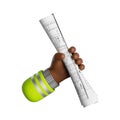 3d render, cartoon african human hand with dark skin holds blueprint scroll. Professional developer. Construction icon. Renovation