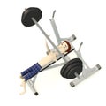 Cartoon boy in underwear with benchpress