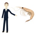 Cartoon businessman with deepwater shrimp