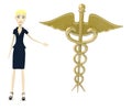 Cartoon businesswoman with caduceus