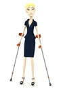 Cartoon businesswoman with crutches