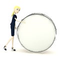 Cartoon businesswoman playing on drum