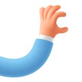 3D render of a cartoon character hand. Elastic hand holding gesture with an empty space between fingers. Realistic vector icon