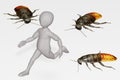 Render of Cartoon Character with Hisser Cockroach Royalty Free Stock Photo