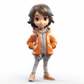 3d Render Of Cartoon Character Nora In Orange And Grey Outfit