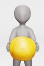 Render of Cartoon Charcter with Grapefruit Royalty Free Stock Photo