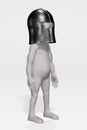 Render of Cartoon Charcter with Medieval Helmet Royalty Free Stock Photo