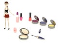 Cartoon girl with cosmetics