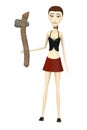 Cartoon girl with prehistoric tool Royalty Free Stock Photo