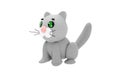 3d render. Cartoon gray kitten turned sideways. 3d illustration