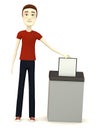 Cartoon man with document and destructer Royalty Free Stock Photo