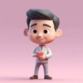 3D Render of a Cartoon man holding a red heart in his hand Royalty Free Stock Photo