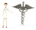 Cartoon nurse with caduceus