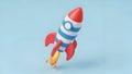 Rocket Launch 3D, Startup, Space, Cartoon Style, Blue Background Royalty Free Stock Photo