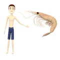 Cartoon swimmer with deepwater shrimp