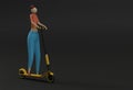 3D Render Cartoon Woman Riding a Push Scooter 3D art Design illustration