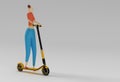 3D Render Cartoon Woman Riding a Push Scooter 3D art Design illustration