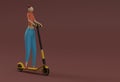 3D Render Cartoon Woman Riding a Push Scooter 3D art Design illustration