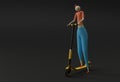 3D Render Cartoon Woman Riding a Push Scooter 3D art Design illustration