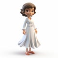 3d Render Of Cartoonish Innocent Woman In White Dress - Mila