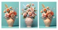 3d render ceramics Pottery vase with softly colored flowers on the vase Pottery. canvas wall home art