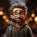 3d Pixar Character: Cartoon Man With Glasses And Backpack