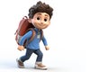 3d render charactor model of kid with school backpack