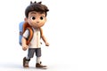 3d render charactor model of kid with school backpack