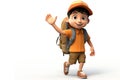 3d render charactor model of kid with school backpack