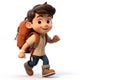 3d render charactor model of kid with school backpack