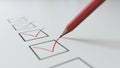 3d render checklist a red pencil will tick in black squares Royalty Free Stock Photo