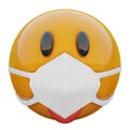 3D render of cheeky and playful yellow emoji face in medical mask protecting from coronavirus 2019-nCoV Royalty Free Stock Photo