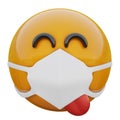 3D render of cheeky and playful yellow emoji face in medical mask protecting from coronavirus 2019-nCoV Royalty Free Stock Photo