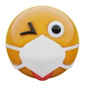 3D render of cheeky and playful yellow emoji face in medical mask protecting from coronavirus 2019-nCoV Royalty Free Stock Photo