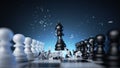 3d render, chess game aggressive move, black bishop chess piece attacks. Business planning, strategic concept