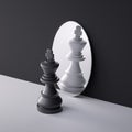 3d render, chess game king piece stands in front of the round mirror. Perceptual distortion concept. Mental disorder condition. Royalty Free Stock Photo